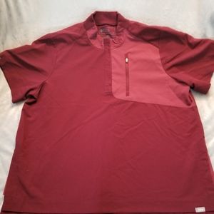 Figs Maroon short sleeve, quarter zip scrub top Sz XXL